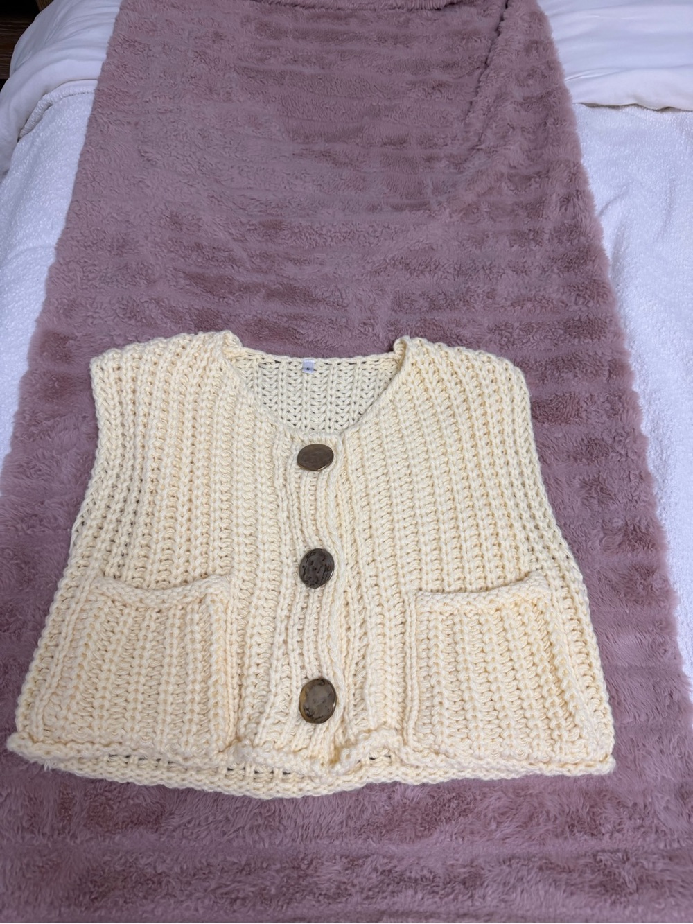 Yellow Chunky Knit Button-Front Women's Sweater Vest